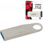 Флэш-диск 64GB KINGSTON DataTraveler SE9 G2 USB 3.0, металл. корпус, серебристый, DTSE9G2/64GB