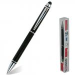Ручка-стилус SONNEN для смартфонов/планшетов, СИНЯЯ, корпус черный, серебр.детали, линия 1мм, 141589