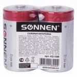 Батарейки SONNEN, D (R20), солевые, КОМПЛЕКТ 2 шт, в пленке, 451100