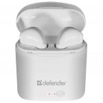 Наушники с микрофоном (гарнитура) DEFENDER TWINS 630, Bluetooth, беспроводые, белые