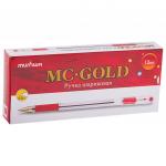 Ручка шариковая масляная с грипом MUNHWA "MC Gold", КРАСНАЯ, корпус прозр., 0,5мм,линия 0,3мм,BMC-03