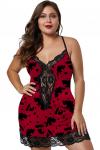 Red Print Venecia Chemise with Lace Trim