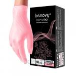Перчатки виниловые розовые 50пар (100штук) размер M (BENOVY)