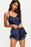 Navy Sleep Tight Satin Camisole Pajamas Set