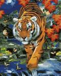 Амурский тигр идет по реке