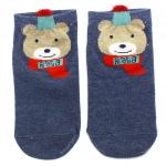 Короткие носки "Bear and dog" Синий с шарфом
