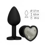 *Анальная втулка силиконовая черная с прозрачным кристаллом сердце 508-01 white-dd 508-01 WHITE-DD