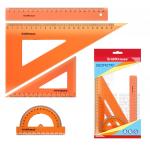 Набор геометрический средний ErichKrause® Neon (линейка 20 см, угольник 13 см, угольник 22см, транспортир), оранжевый, в флоупаке