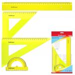 Набор геометрический Neon (линейка 30см, угольник 16см, угольник 22см, транспортир), желтый, в флоупаке
