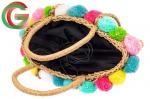 Плетеная сумка-корзинка из джута с помпонами, цвет крафт