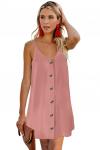Розовое короткое платье-сарафан на пуговицах
