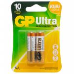 Батарейка GP Ultra AA (LR06), КОМПЛЕКТ 2 шт., 15AU алкалиновая, BC2, GP 15AU-CR2