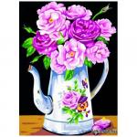 MRC722-287 Канва с рисунком MARGOT 'Цветы в чайнке' 30*40 см