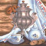 1413 Канва с рисунком 'Матренин посад' 'Натюрморт с самоваром', 41*41 см