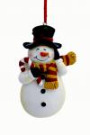Елочное украшение Снеговик с конфетой, полистоун, 10,5*5 см.