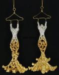 Елочное украшение Вечернее платье, золото с серебром, акрил, 2 вида, 12 см.