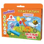 Пластилин восковой ЮНЛАНДИЯ "ВЕСЕЛЫЙ ШМЕЛЬ", 8 цв., 120г, со стеком, европодвес, 105034