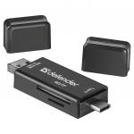 Картридер DEFENDER Multi Stick, USB 2.0, microUSB, Type-C, порты SD, micro SD , черный, 83206