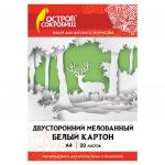 Картон белый А4 2-сторонний МЕЛОВАННЫЙ, 20 листов, в папке, ОСТРОВ СОКРОВИЩ, 200х290мм, 111313