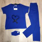 Костюм SIZE PLUS блузка бингалин и брюки с пояском синий RX1-48