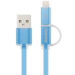 USB кабель REMAX Aurora 2 в 1 (micro USB + iPhone Lightning) 1m, blue