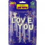 Флюоресцентная надпись из свечей "I LOVE YOU" 8 шт. 2,5 см (длина палочки 5,5 см)