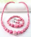 Комплект Бусы, браслет, серьги Коралл 45 см розовый 6-14 мм 000128b