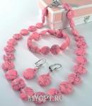 Комплект Бусы, браслет, серьги Коралл розовый 48 см круглой формы d-16 000393b