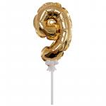 Воздушный шар,  самодув, 18см Поиск Цифра 9, фольгированный, золотой, 6059569