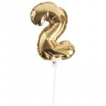 Воздушный шар,  самодув, 18см Поиск Цифра 2, фольгированный, золотой, 6059491