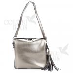 Женская кожаная сумка ARUBA с кисточкой. Серебро.