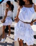 Платье-сарафан воланы с ремешком белый ED111 S30 D48