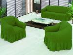 Набор чехлов для дивана и кресел "BULSAN" 3+1+1, зеленый                             (kr-1717-CHAR015)