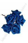 Головки цветов "Роза" на веточке с блестками (5 шт) синий