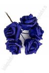 Головки цветов "Роза" на веточке с блестками (5 шт) темно-синий