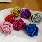 Головки цветов "Роза" на веточке с блестками (5 шт) фукси