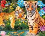 Два тигренка среде цветов