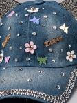 Кепка джинсовая с ушками, цветочки, love, голубой