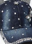 Кепка джинсовая с цветными ушками, бабочка из страз и камней, темно-синий