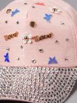 Кепка для девочки, переливающиеся камни на козырьке, love, бабочки, пастельно-розовый