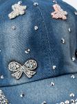Кепка джинсовая для девочки, бабочки и бантик из страз, голубой
