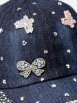 Кепка джинсовая для девочки, бабочки и бантик из страз, темно-синий