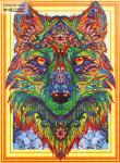 Яркая мозаика задумчивый волк