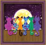 Разноцветные коты на фоне луны