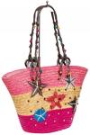 Женская сумка-ведерко из соломы, цвет бежево-розовый