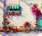 Дамский велосипед под цветущим окном