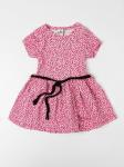 Платье трикотажное с коротким рукавом для девочки с поясом, мелкие цветочки, розовый