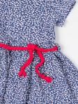Платье трикотажное с коротким рукавом для девочки с поясом, мелкие цветочки, синий