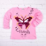 Кофта для девочки с длинным рукавом, бабочка из пайеток, розовый