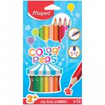 Карандаши цветные  Color Peps Maxi, 12 цв., трехгран.,утолщенные, заточен., картон, европодвес, 834010